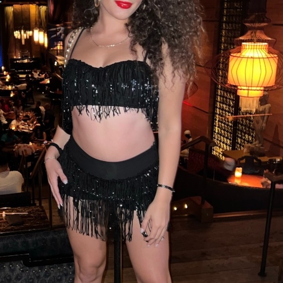 Two piece black shiny set small - Picture 2 of 2